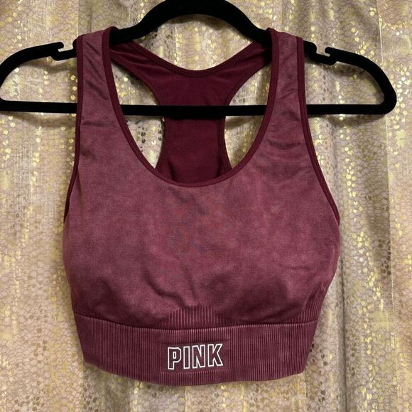 PINK Victorias Secret Maroon Burgundy Racerback Sports Bra Medium - Picture 1 of 4